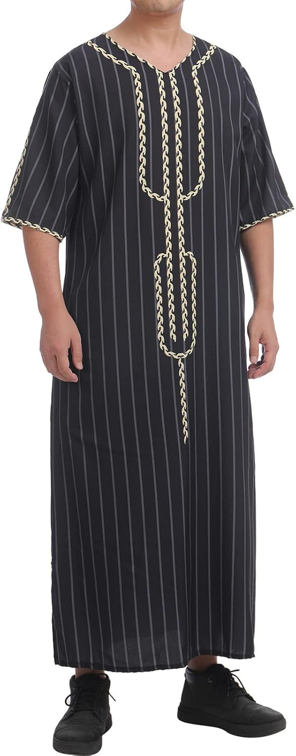 Men Muslim Thobe Middle East Saudi Arabic Robe Long Sleeve Kaftan Embroidered Islamic Arabic Abaya Prayer Clothes