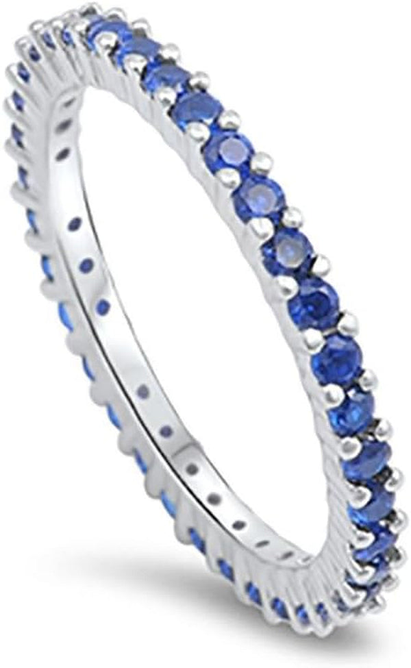 Full Eternity Stackable Wedding Band Ring 925 Sterling Silver Choose Color