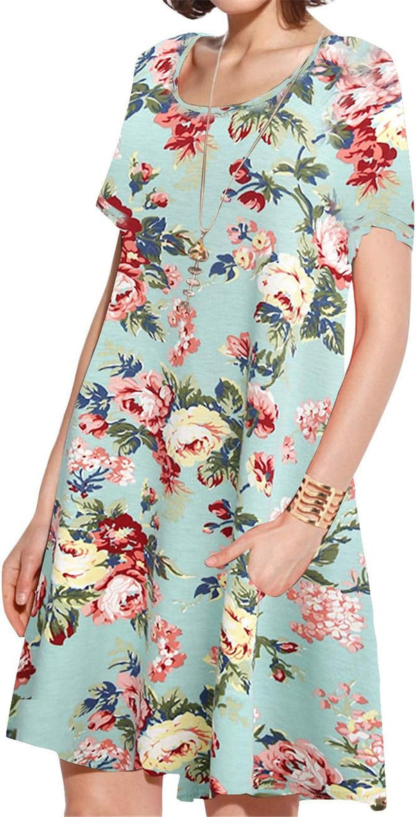 plus Size Summer T-Shirt Casual Dresses for Curvy Women Flowy Swing