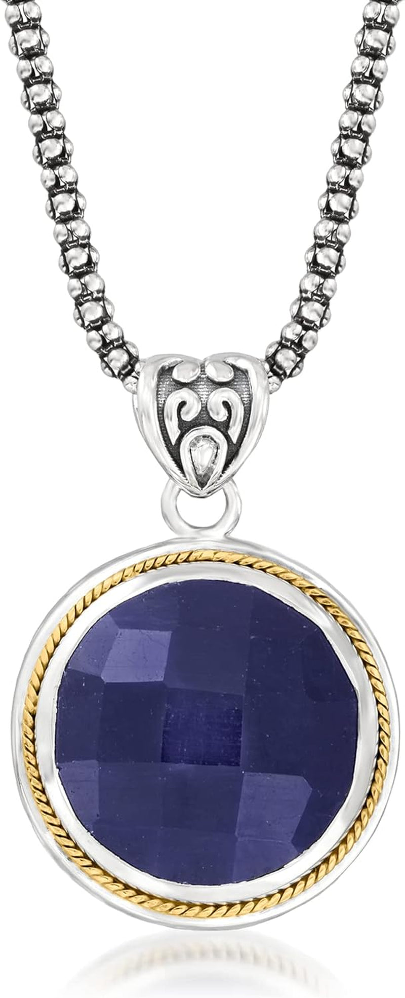 15.00 Carat Sapphire Pendant Necklace in Sterling Silver and 18Kt Yellow Gold. 18 Inches