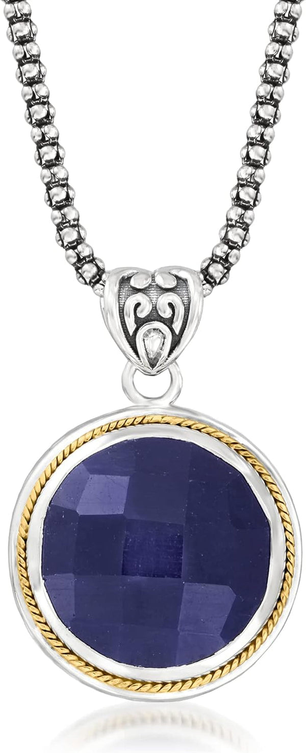 15.00 Carat Sapphire Pendant Necklace in Sterling Silver and 18Kt Yellow Gold. 18 Inches