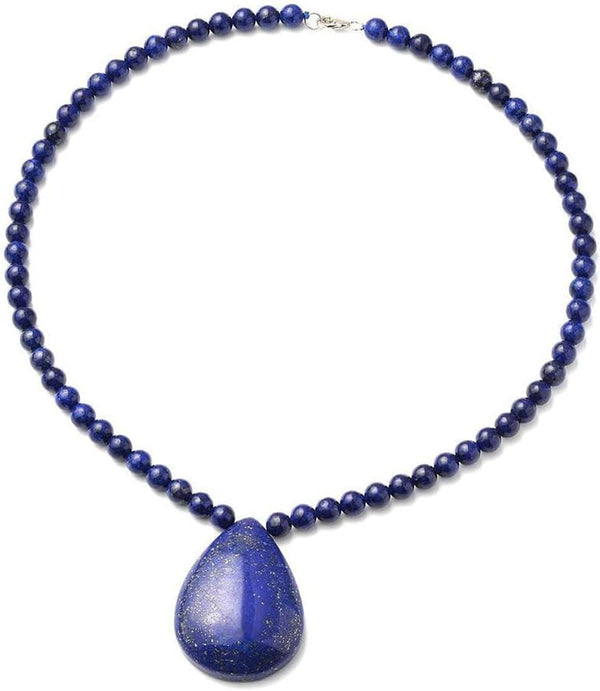 Shop LC Lapis Lazuli Necklace in 925 Sterling Silver - Lapis Lazuli Teardrop Pendant Beaded Necklace - 18" Necklace Length Costume Jewelry for Women Christmas Gifts for Women