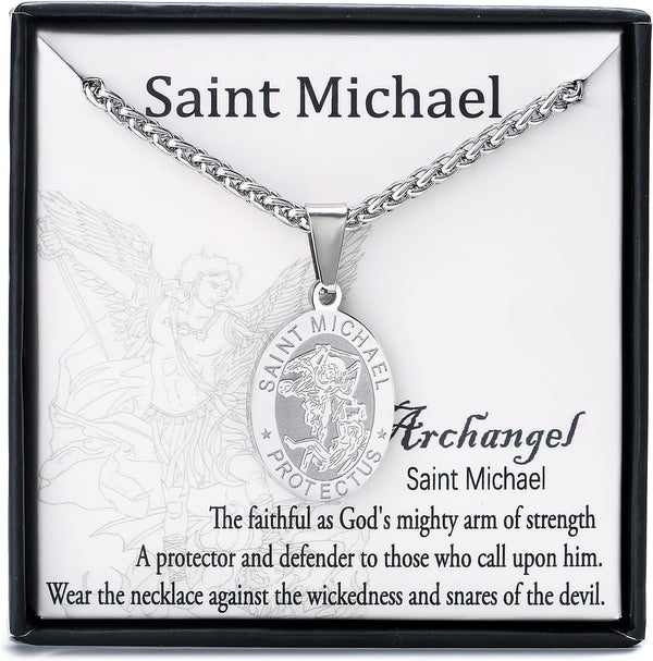 Saint Christopher/Michael/Anthony/Jude/Joseph Medal Necklace for Men Women，Stainless Steel Oval Saint Patron Medal Religious Catholic Amulet Gifts