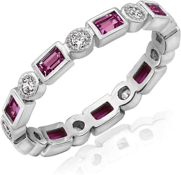 Platinum-Plated Sterling Silver Created Gem Eternity Band Ring Set with Infinite Elements Cubic Zirconia Accents (Previously Amazon Collection)