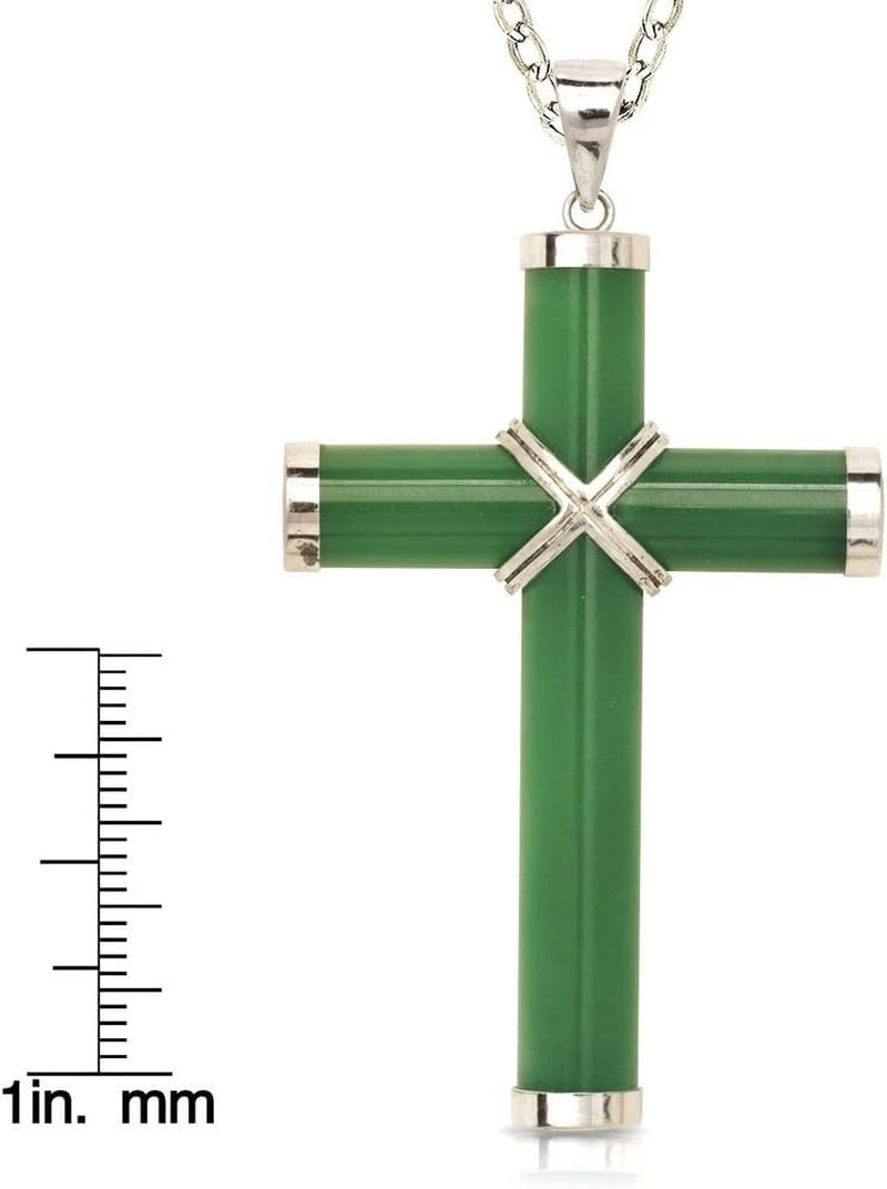 '- 925 Sterling Silver Rhodium-Plated 18" Men'S Extra-Large Green Jade Cross Necklace - 35Mm X 60Mm - Mens Cross Necklace - Large Jade Cross Pendant - Christmas Gift for Men
