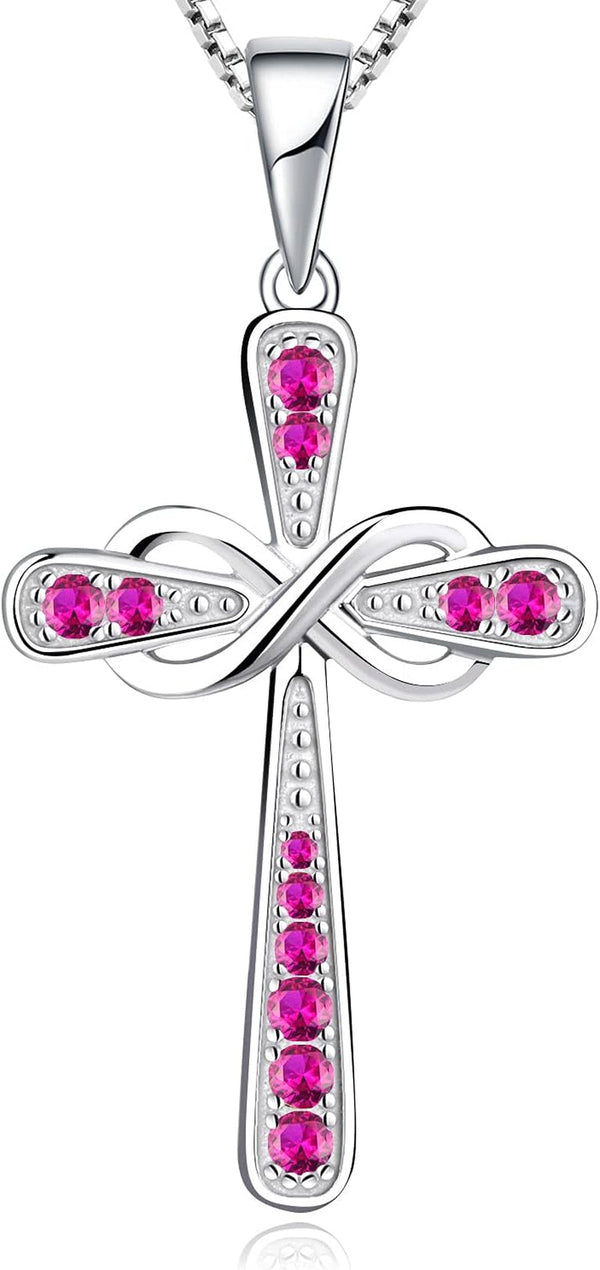 Women'S Cross Necklace 925 Sterling Silver Infinity Pendant Birthstone Criss Jewelry