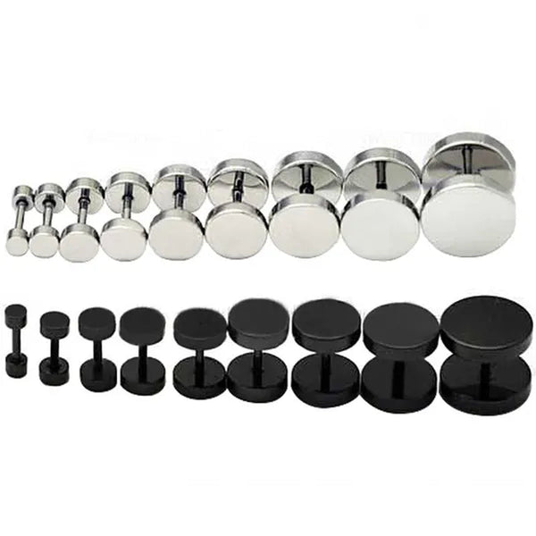 Punk Style Medical Titanium Black Silver round Barbell Stud Earrings Women Men'S Gothic Jewelry Rock Piercing Earring 1 Pair