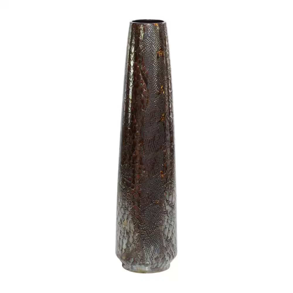 31 In. Silver Snakeskin Inspired Ceramic Decorative Vase
