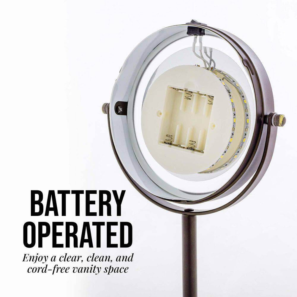 Small Antique Bronze Lighted Tabletop Makeup Mirror (11.6 In. H X 7.1 In. W), 1X-7X Magnification