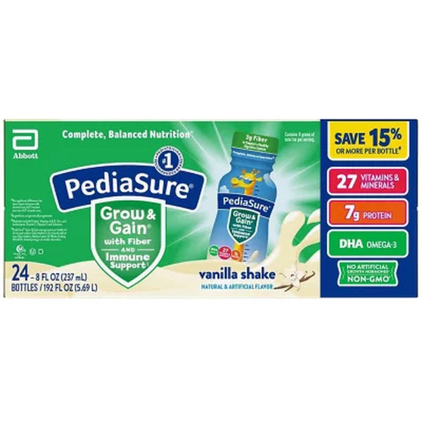 Pediasure Grow and Gain Nutritional Shake with Fiber for Kids, Vanilla, 8 Fl. Oz., 24 Pk.
