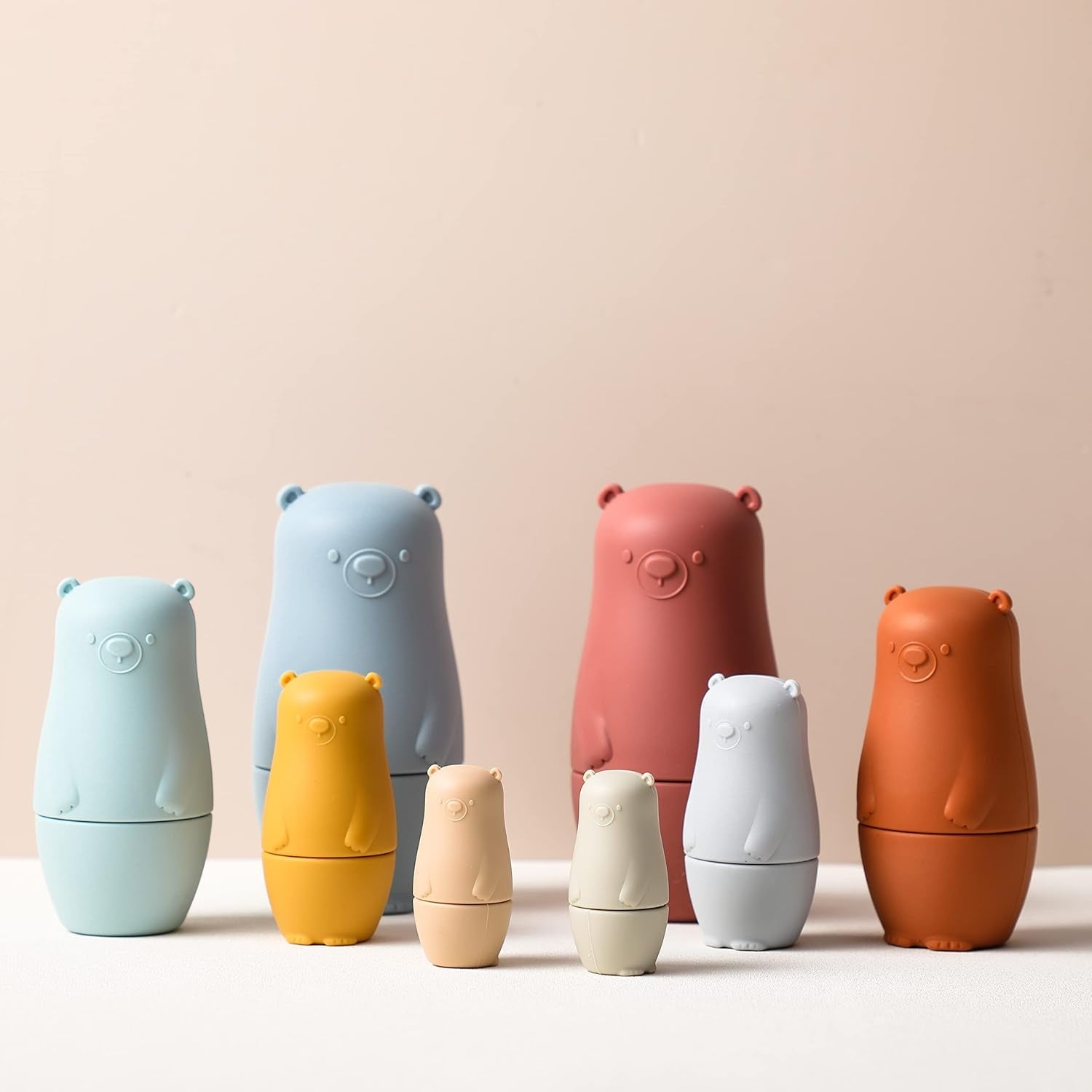 8 Pieces Silicone Nesting Dolls Russian Matryoshka Doll Easter Toys Montessori Educational Toy for Kid Boys Girls Bears Stacking Nesting Toys Set for Toddlers 3 Years Up
