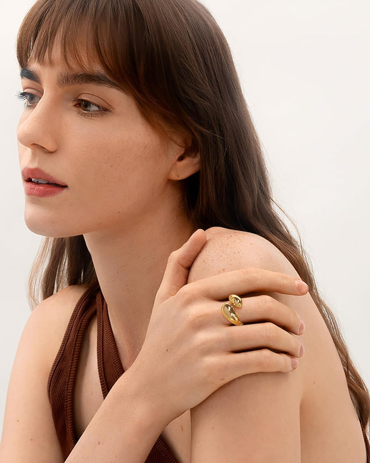 Chunky Dome Rings for Women Gold Silver Thick Teardrop Ring Adjustable Open Band Rings Waterdrop Stacking Ring Bold Statement Rings