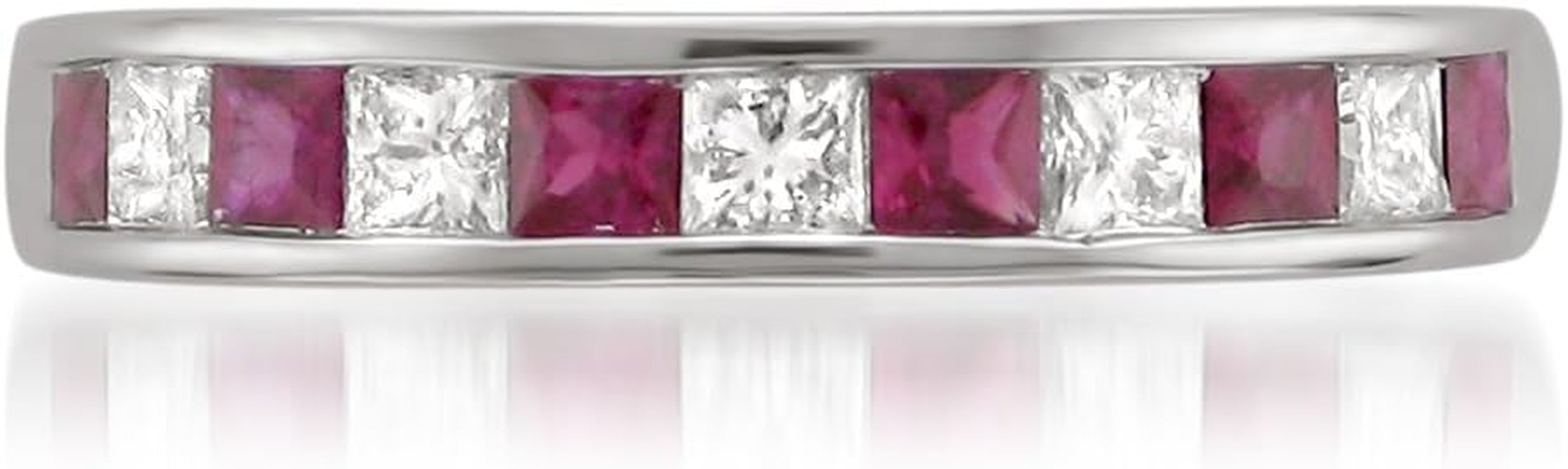 1/2 Carat Princess Cut Diamond Wedding Band, 14K Gold Channel Set (H-I, I1-I2) Natural Diamond for Women, Gift Box Included (Ruby & Blue Sapphire, White & Yellow Gold)