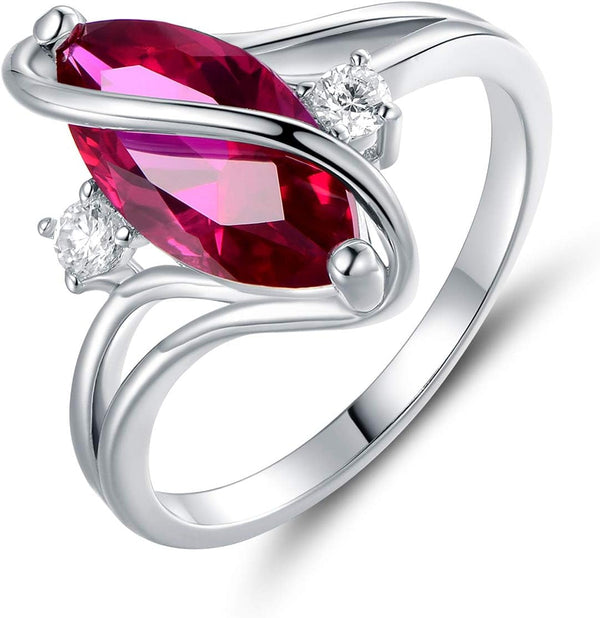 Rose Gold & White Gold Plated Created Ruby, White Fire Opal & Cubic Zirconia Accents Ring