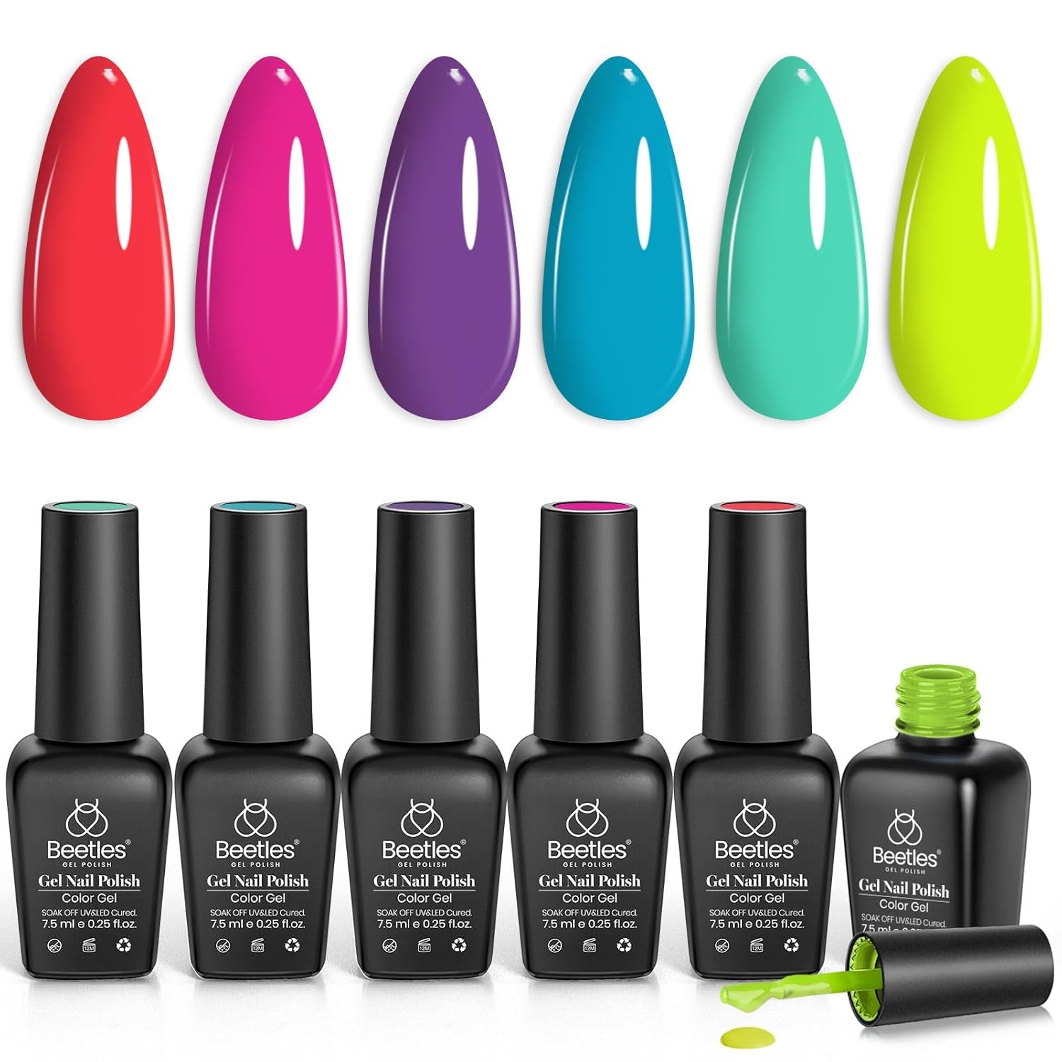 6 Colors Red Green Neon Gel Nail Polish Set Manicure Nail Art DIY Home Gifts for Women Girls Rainbow Nails