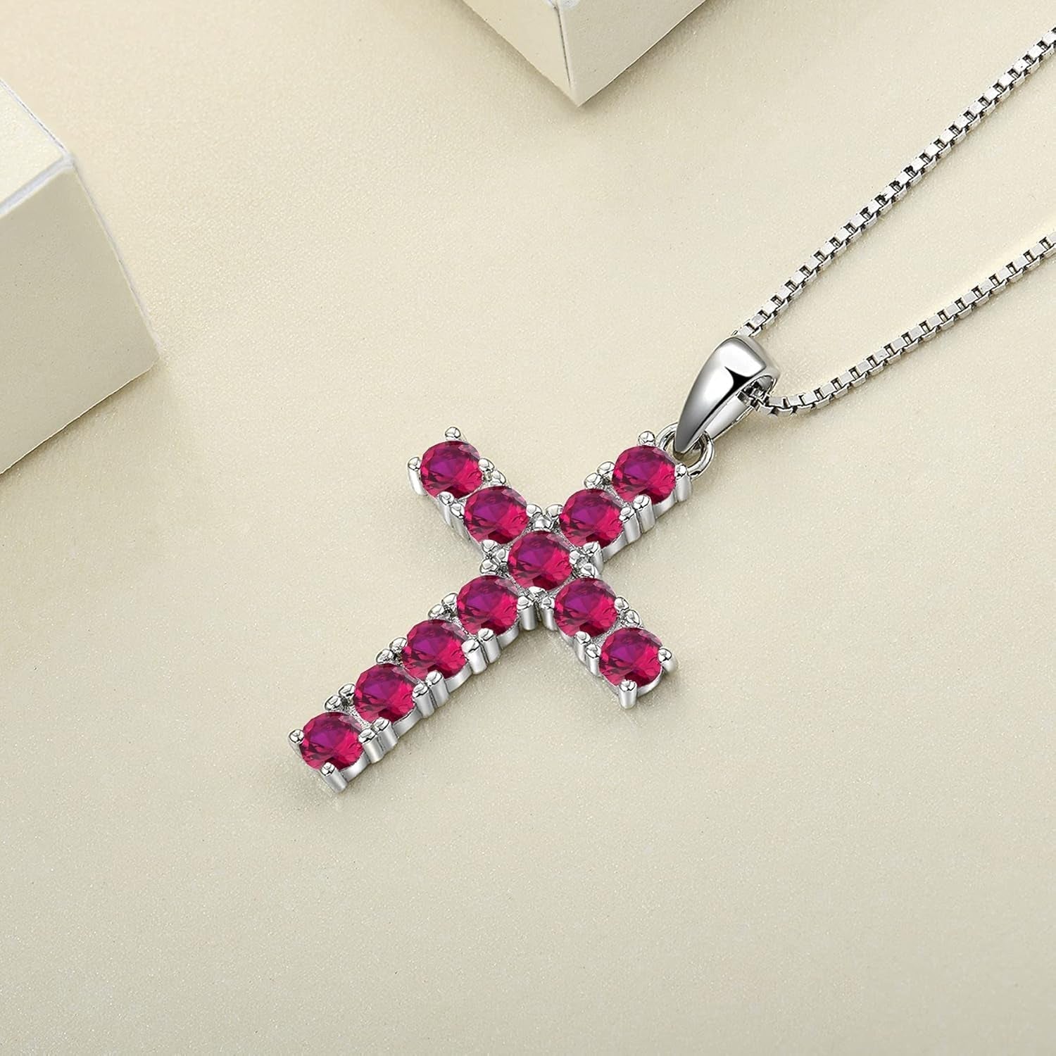 Women'S Cross Necklace 925 Sterling Silver Halo Crucifix Pendant Gemstones Criss Jewelry