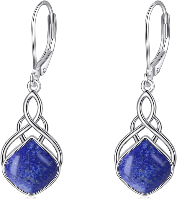Irish Earrings for Women Girls Sterling Silver Celtic Knot Leverback Earrings Nature Stone Long Celtic Teardrop Dangles Drop Earrings Jewelry Gifts