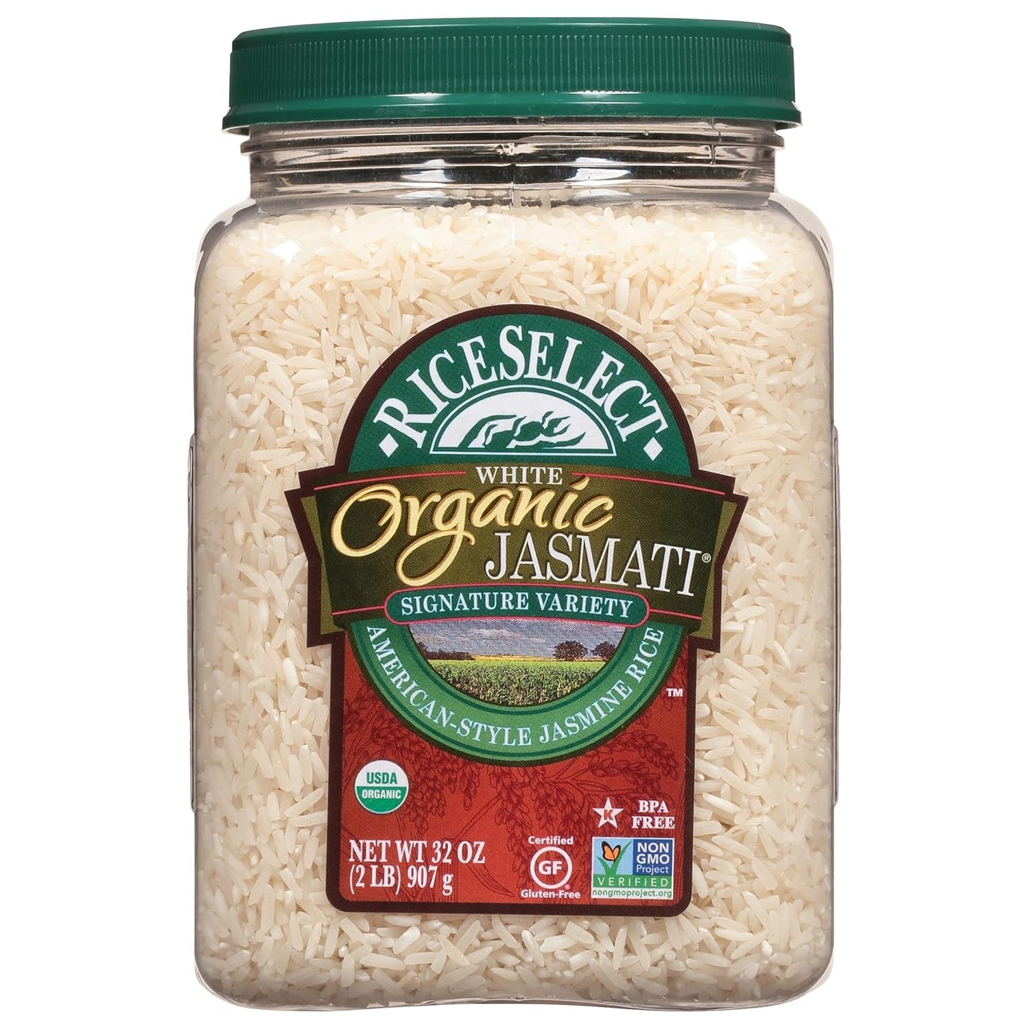 Jasmati Organic Rice, Long-Grain Organic Jasmine Rice, Premium Gluten-Free Rice, Non-Gmo, 32-Ounce Jar