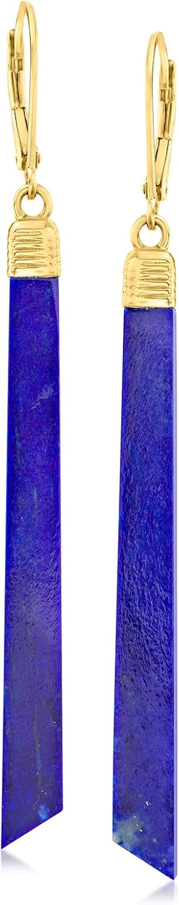 Lapis Linear Drop Earrings in 18Kt Gold over Sterling