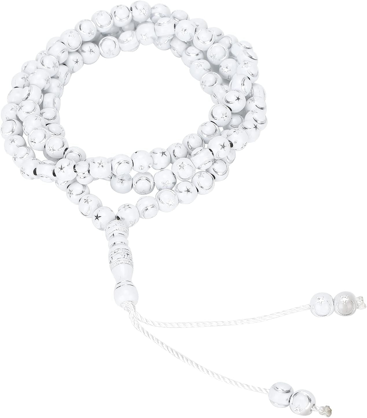 Islamic Prayer Beads, Muslim Rosary Beads 99 Grains Resin Gilding Religious Article(White)