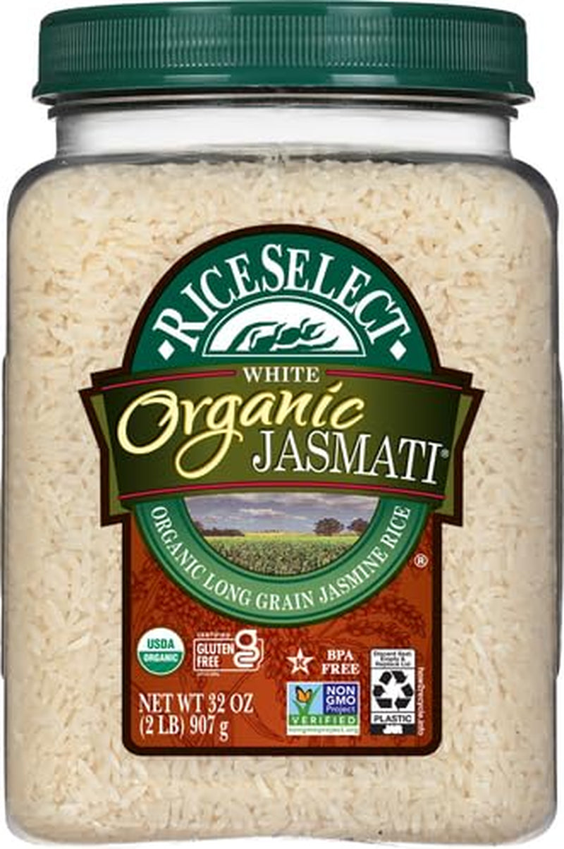 Jasmati Organic Rice, Long-Grain Organic Jasmine Rice, Premium Gluten-Free Rice, Non-Gmo, 32-Ounce Jar