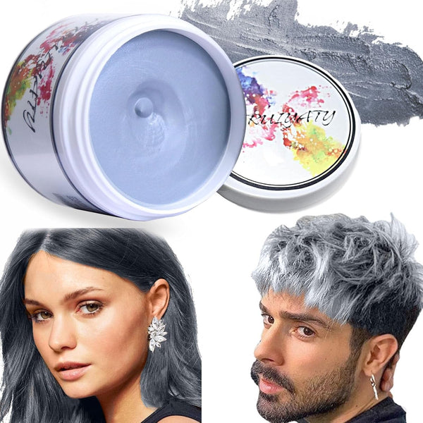 Grey Temporary Hair Wax Color for Dark Curly Hair,Wash Out Hair Color Styling Hair Paint for Kids Women Men Washable Hair Dye for Party,Cosplay Halloween