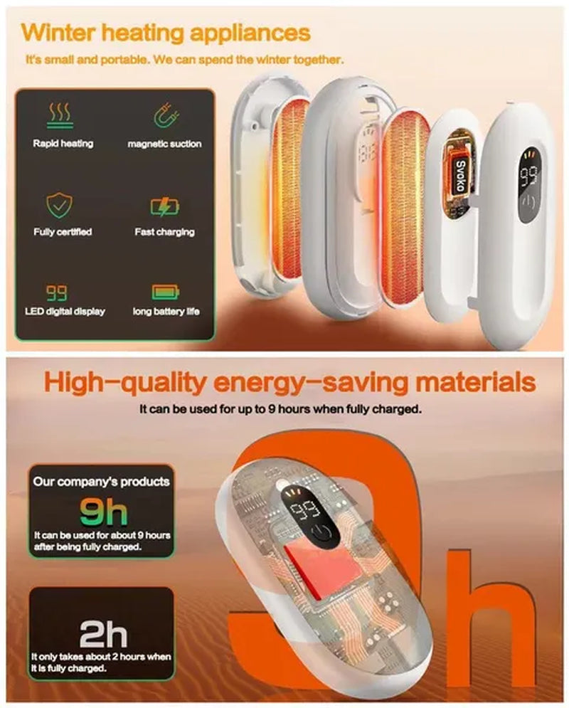 Pack of 2 Hand Warmers Rechargeable Power Bnak, Portable Pocket Heater Warm Gift for Outdoors, Camping, HuntingMagnetic Electric Hand Warmer with Digital Display, Reusable Handwarmers Heat Up to 140℉