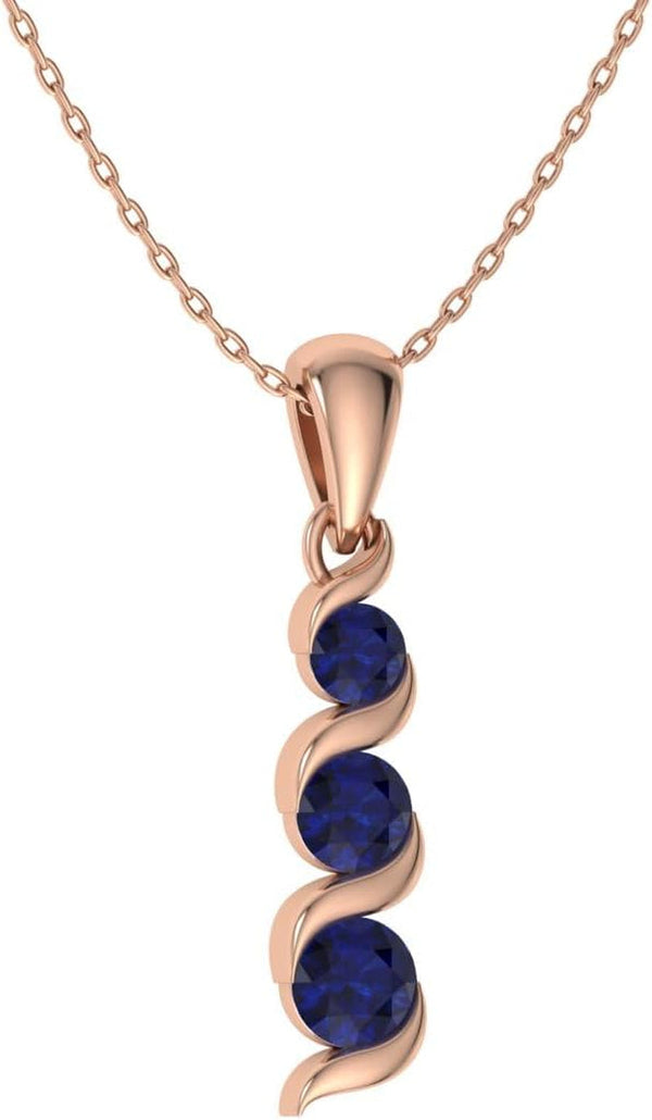 Natural and Certified Gemstone Three Stone Necklace in 14K White Gold | 0.17 Carat Journey Pendant with Chain