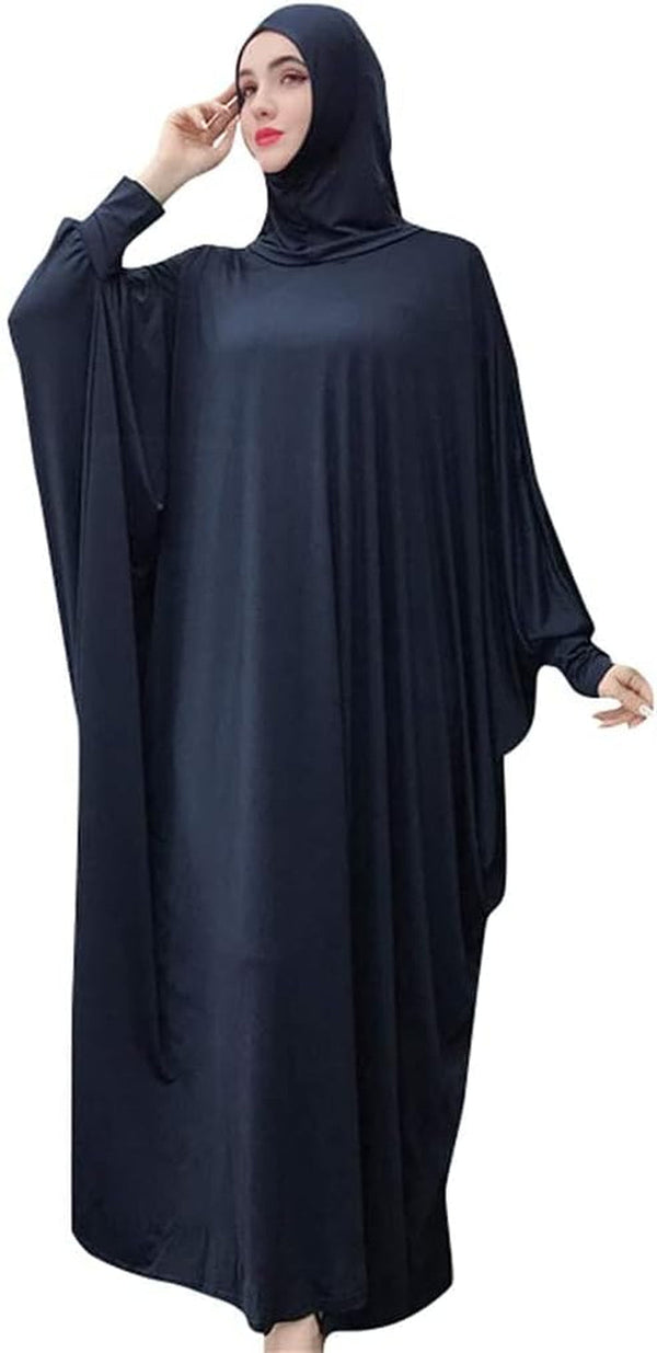 Womens Solid One-Piece Prayer Dress Muslim Abaya Islamic Maxi Breathable Ramadan Dress Kaftan Hijab
