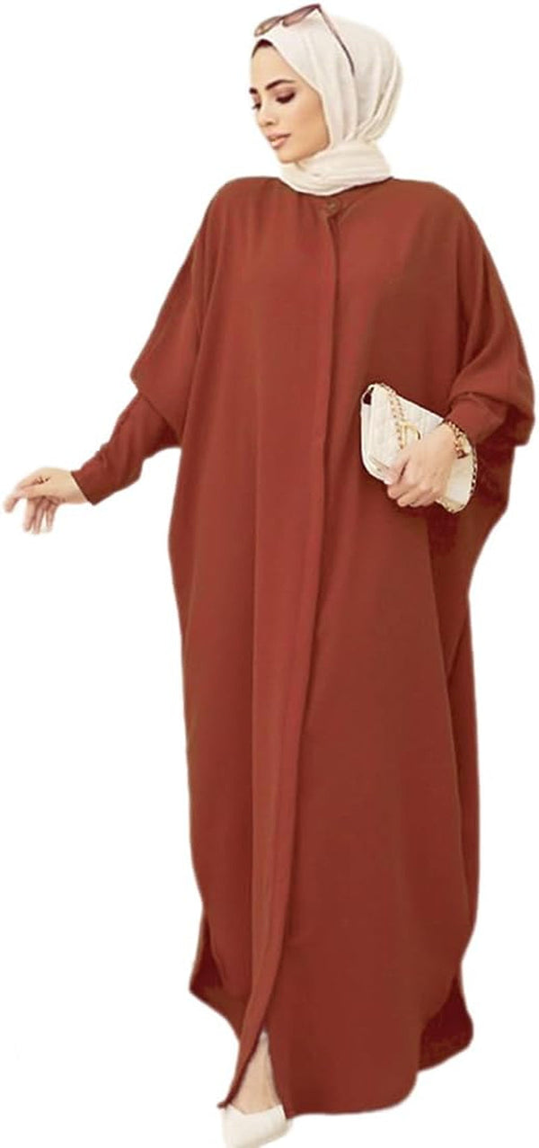 Women'S Muslim Dress Ramadan Abaya Batwing Sleeve Henley Shirt Prayer Kaftan Dubai Islamic Dress