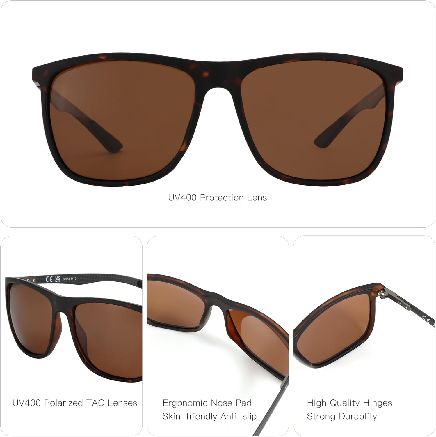 Square Polarized Sunglasses for Men Ultralight Carbon Fiber Sun Glasses Driving Fishing Golf Sports UV400 Protection