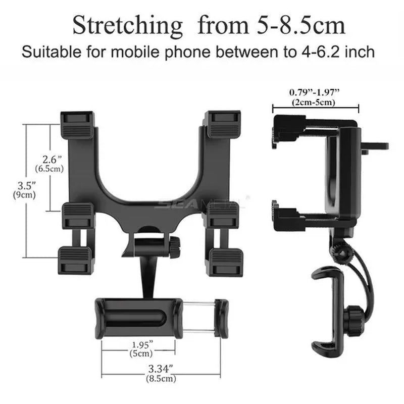 SEAMETAL Car Phone Holder 360° Rotatable Car Rearview Mirror Clip GPS Mobile Phone Holder For iPhone Samsung Smartphone Stand
