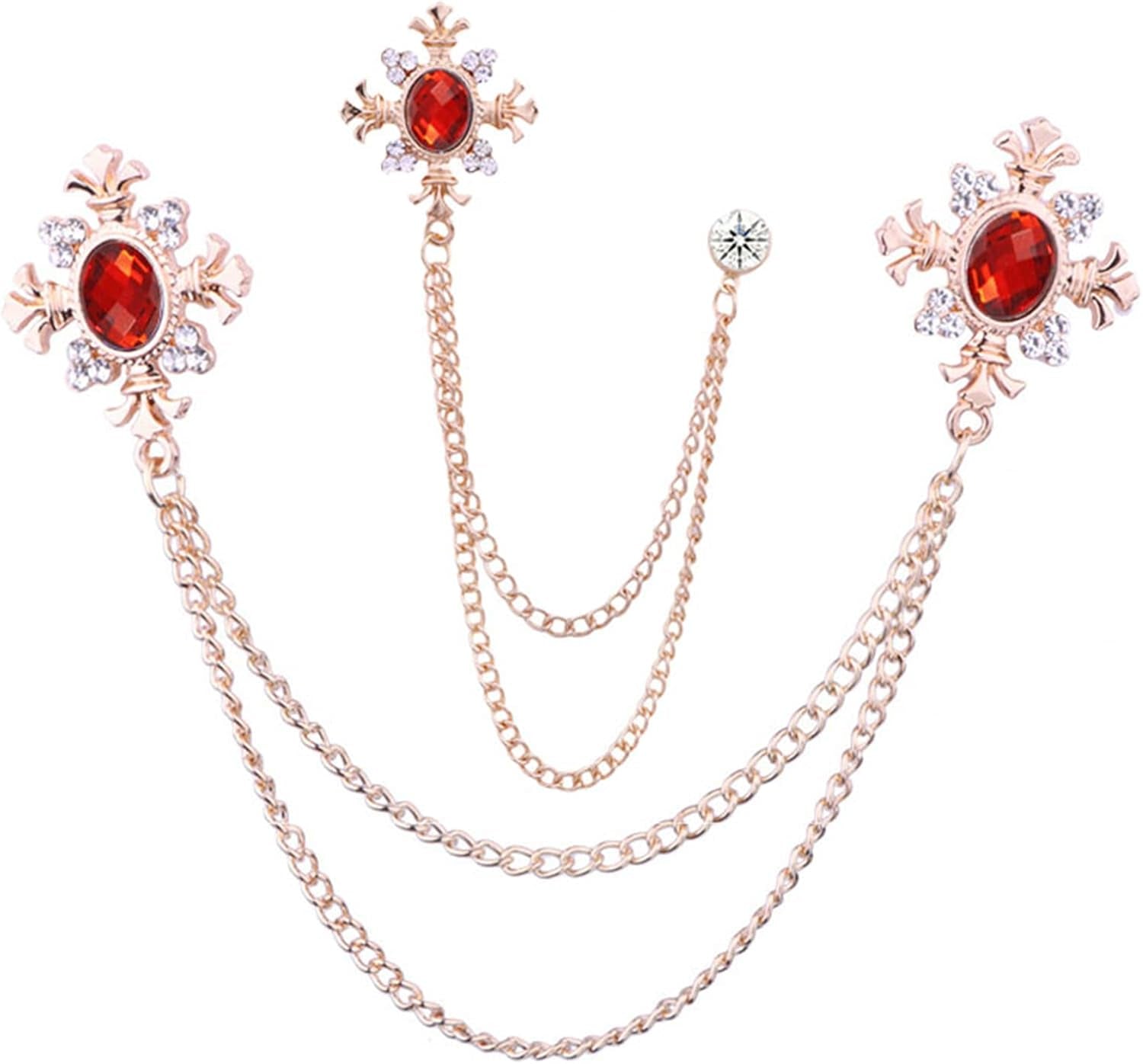 2PCS Long Chain Brooch Crystal Tassel Brooch Pin Gem Brooch Fashion Scarf Tie Pins for Women Men Wedding