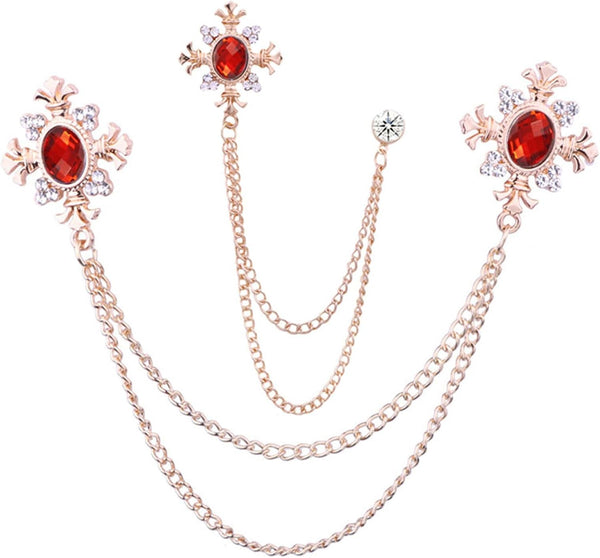 2PCS Long Chain Brooch Crystal Tassel Brooch Pin Gem Brooch Fashion Scarf Tie Pins for Women Men Wedding