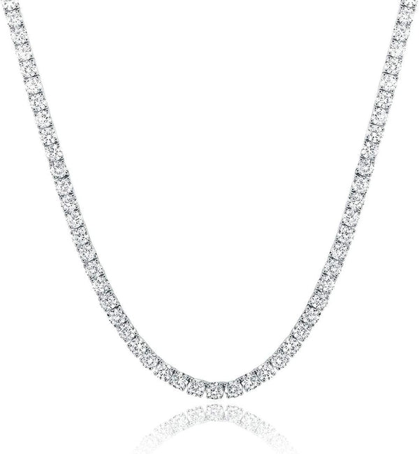 Tennis Necklace 18K White Gold Plated | 5.0-6.0Mm round Cubic Zirconia Cut Faux Diamond Tennis Chain for Women and Men 14-24 Inches