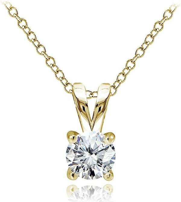 Yellow Gold Flashed Sterling Silver Genuine, Created and Simulated 5Mm round Solitaire Necklace