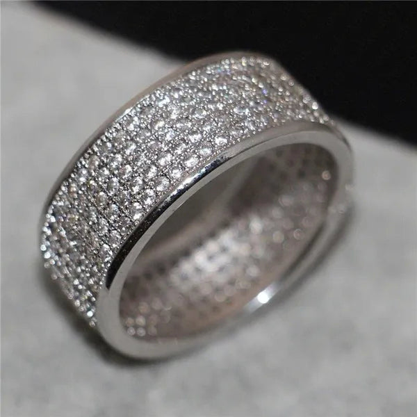 New Solid Sterling Silver White Sapphire Diamond Wedding Band Rings Engagement Anniversary Party Jewelry Size 5-12