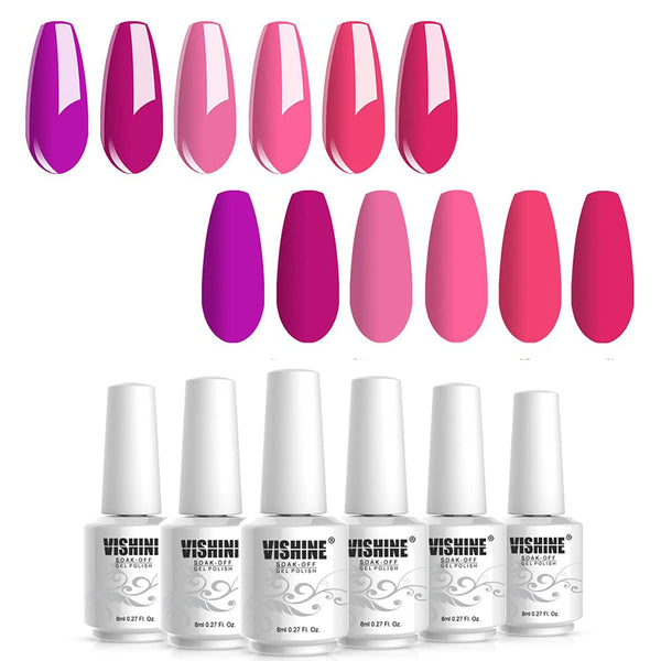 Hot Pink Fuchsia Gel Nail Polish Set - 6PCS Colors Magenta Purple Gel Polish, Soak off Gel Polish Set Nail Art LED UV Nail Lamp Cured,8Ml Each Bottle Nail Gel Kit Glamour Gifts