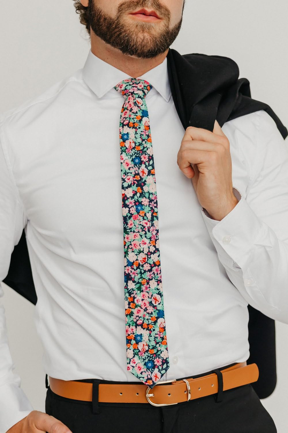Men'S Skinny Tie Floral Print Cotton Necktie, Great for Weddings, Groom, Groomsmen, Missions, Dances, Gifts.