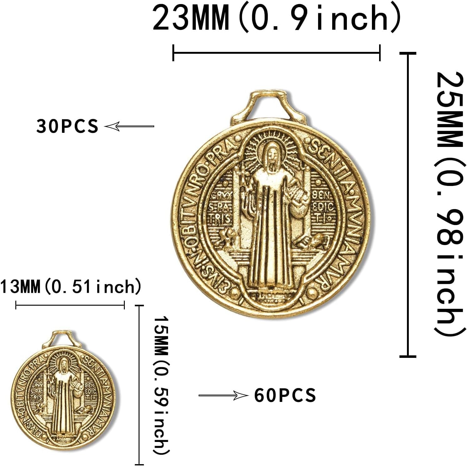 90Pcs 2 Styles Alloy Jesus Cross Saint Benedict Medal Charms Pendants for Jewelry Making DIY Religious Gifts Rosary Beads Necklace Bracelet