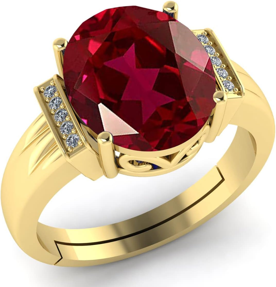 7.25 Carat Red Ruby Birthstone Gold Plated Adjustable Ring for Men and Women