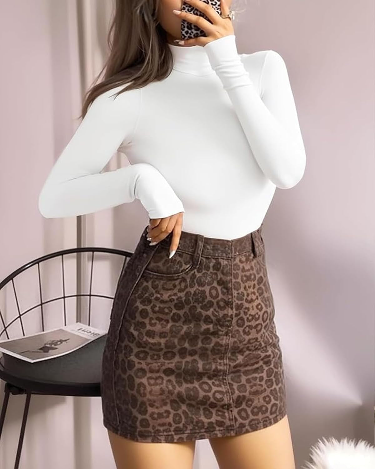 Women'S Mock Turtle Neck Long Sleeve Tops Bodysuit Jumpsuit