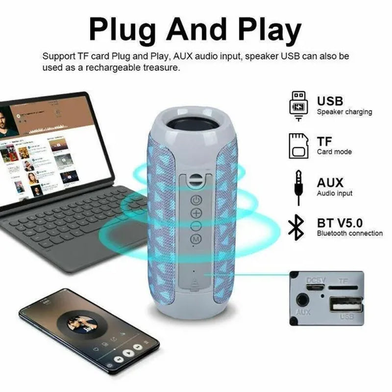 Bluetooth Speaker Outdoor Portable Waterproof Wireless Audio Multifunction Stereo Bass USB/TF/FM Radio Loud