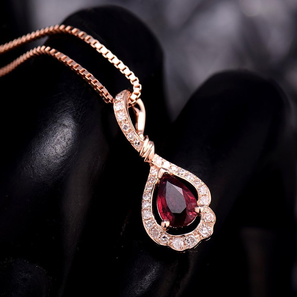14K/18K Rose White Gold Red Ruby Diamonds Necklace Pendants Engagement Wedding for Women