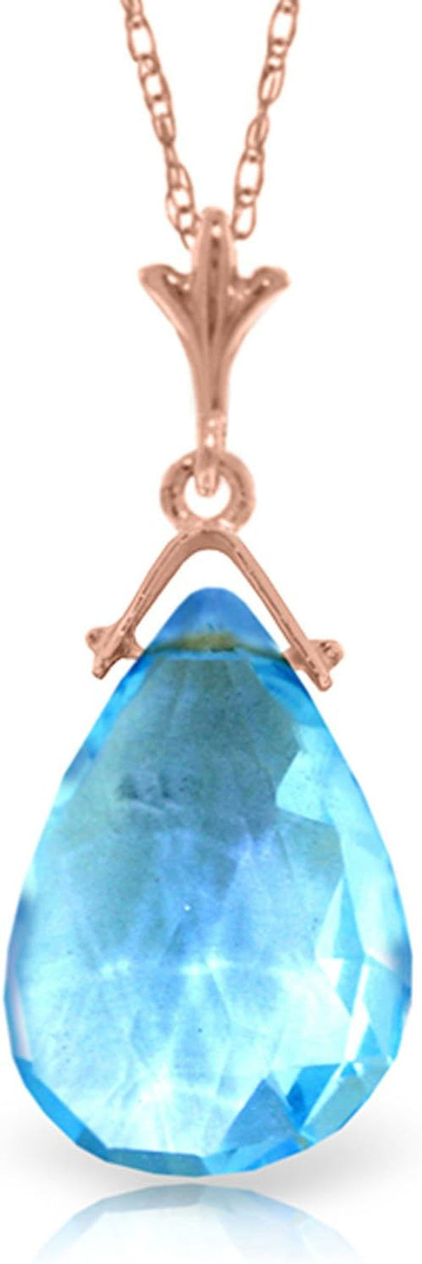 Natural Blue Topaz Drop Pendant Necklace, 5.10 Carat Ctw, 9K Solid Rose Gold, 15 X 10 Mm Pear Shape Flat Briolette Cut
