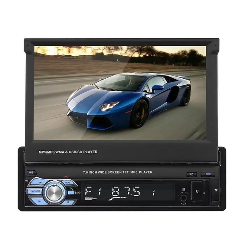 7Inch HD Retractable Touch Screen 1Din Car Stereo Audio Bluetooth Car Radio FM USB Support Mirror Link and Backup Camera(Optional)