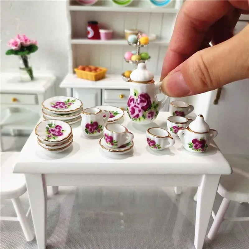 Mini Ceramics Tableware Tea Set with Cups Toy Doll House Accessories Ceramics Miniatures Scene 1:12 /1:16 Kids Toy