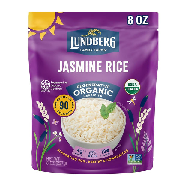 Jasmine Rice, Long Grain White Rice - Non-Sticky, Fluffy Aromatic Rice, Sustainably Grown in California, Regenerative Organic Certified, 8 Oz