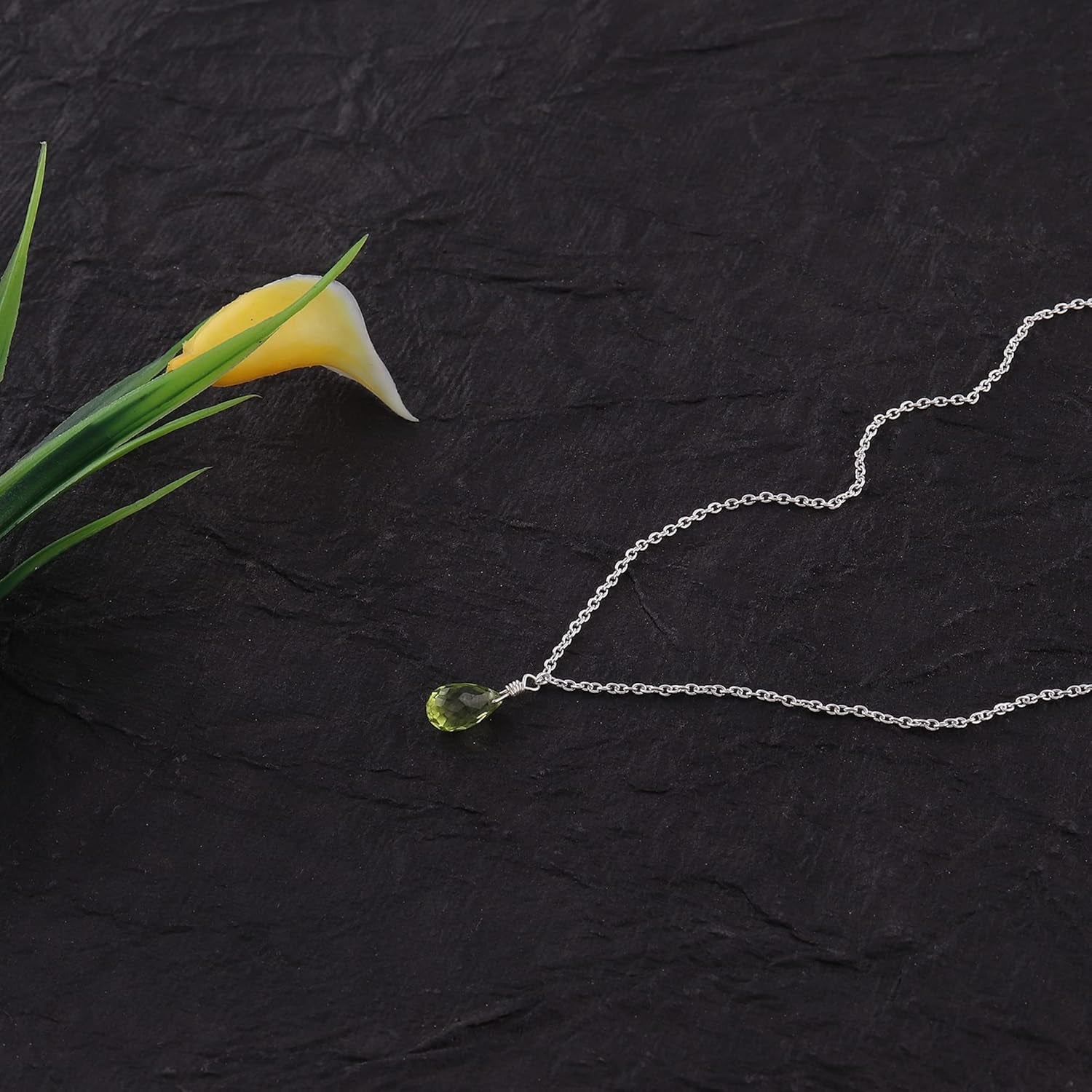 Peridot Teardrop Pendant Necklace 925 Sterling Silver Women Gemstone Dainty Jewelry for Teens Girls  August Birthstone Crystal Christmas Thanksgiving Gift
