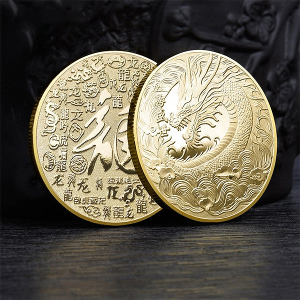Festival Decorations Indoor Dragon Coin, Chinese Luck Dragon Coin, 2024 Plated Commemorative Challenge Coin with Chinese Letters, New Year Gifts for Children, Friends, Neighbors on Sales Master Coins